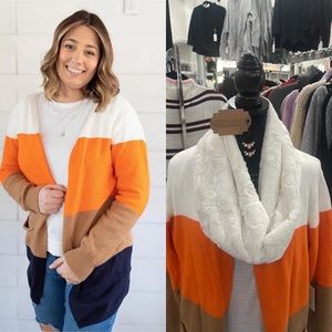 Candy corn stripe cardigan in orange and white